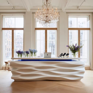 Bureau d'accueil imprimé en 3D blanc éclairé par LED, comptoir incurvé pour les intérieurs commerciaux de luxe - Product Image 5