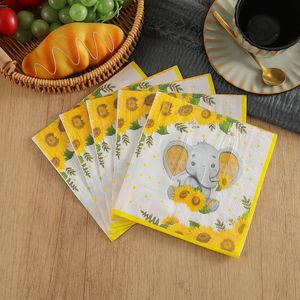 Elephant Themed Disposable Paper Napkins 330mm Party Supplies With Sunflower Design 20 Sheets Per Pack - Product Image 3