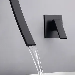 Luxury Black Chrome Waterfall Wall Mounted Wash Basin Mixer Tap Concealed Modern Bathroom Faucet Sink