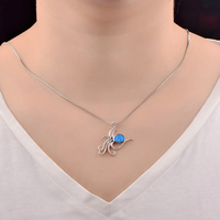 Vente flash - Collier pendentif pieuvre en argent sterling 925 avec opale bleue pour femmes - Bijoux d'été