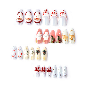 Prensa ABS hecha a mano en <span class=keywords><strong>uñas</strong></span> usables en forma de almendra piezas desmontables reutilizables para manicura de Navidad con dedos - Product Image 5
