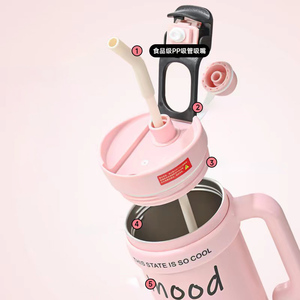 Termo de Acero Inoxidable Rosa Personalizado con Aislamiento, Estilo Americano, con Tapa de Paja, Asa y Aislamiento al Vacío, 30OZ, para Viajes y Camping - Product Image 6