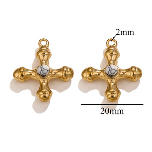 SP1004 - Suministros de Joyería Antideslustre, Chapado en Oro Vintage, Acero Inoxidable, Ojo de Tigre, Cuarzo Rosa, Colgantes con Cruz de Piedras Preciosas - Product Image 3
