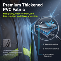 Combinaison de pluie de travail en PVC réfléchissant et imperméable, personnalisée OEM, avec veste et pantalon séparés, visière transparente et coutures thermosoudées, pour la pêche et le travail