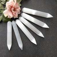 Selenite naturelle, pointe unique, baguette ronde, cristal pour décoration intérieure, cadeau de collection **Sous-titre:** Pointe unique polie