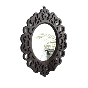 Miroir mural décoratif contemporain personnalisé, orné, unique, écologique, en filigrane sculpté, avec cadre ovale en bois foncé, pour salon - Product Image 1