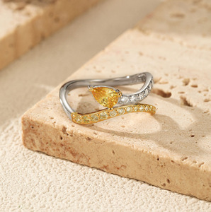 Bicolor Open Band Teardrop <b>Citrine</b> Zircon <b>Ring</b> 925 Silver Luxury Minimalist Stackable Gift <b>Ring</b> For Women - Product Image 3