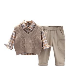 Vente en gros 2024 Automne Vêtements pour enfants Gilet en tricot <span class=keywords><strong>Chemise</strong></span> à carreaux Ensembles de vêtements pour garçons en coton à manches longues - Product Image 1