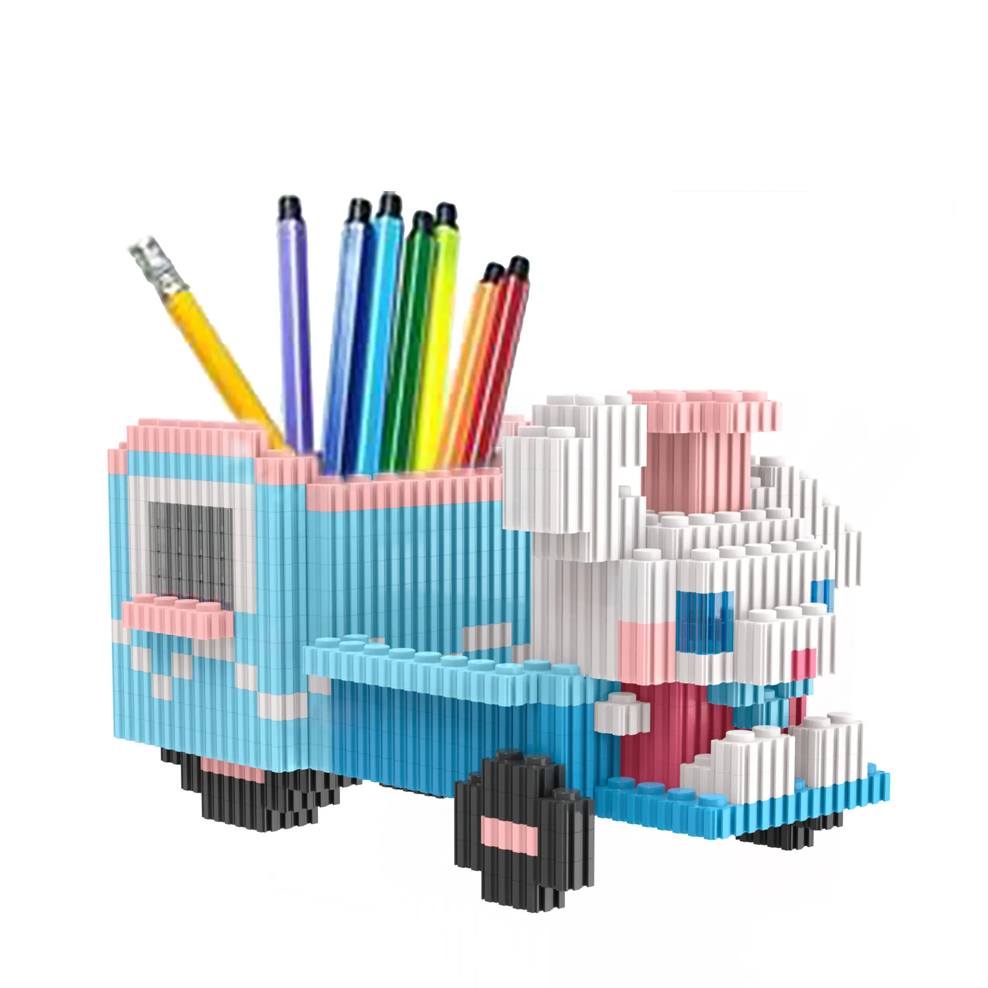 Jogo de puzzle para crianças, jogo de boneco de cachorro azul, conjunto de suporte para caneta série Steam Train