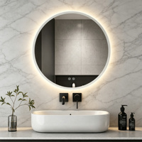 Espejo de Baño Redondo Premium con Retroiluminación LED, Antivaho, con Luz Ambiental Regulable, Espejo de Vanidad Moderno para Montar en la Pared