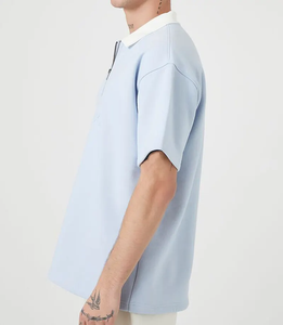 เสื้อโปโลผู้ชายแบบซิปครึ่งตัว คอตัดสีฟ้าอ่อน ทรงโอเวอร์ไซส์ สไตล์ลำลอง ขายส่ง พร้อมจัดส่งจำนวนมากอย่างรวดเร็ว - Product Image 3