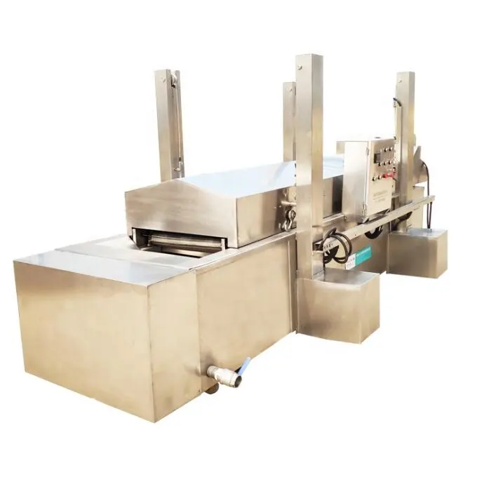Automatic Continuous Fried Fryums Namkeen Snacks Frying Machine Chips Fries Linear Conveyor Fryer Industrial Use PLC Controlled