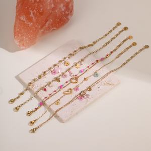 Braccialetti NIMAI in Acciaio Inossidabile con <span class=keywords><strong>Perle</strong></span> di Pietra Naturale <span class=keywords><strong>Rosa</strong></span> e Charm a Fiore per Donne, Gioielli dell'Amicizia con Cuore - Product Image 2