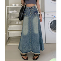 Jupe en jean évasée inspirée des créateurs, style preppy, séchage rapide, coupe amincissante pour le printemps ; poches élégantes, taille haute