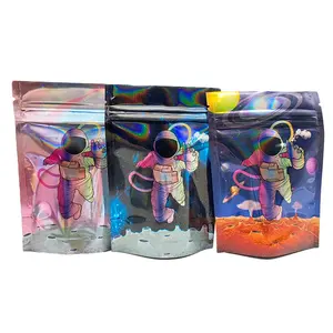 Hot Sale Kunden spezifischer Druck Hologramm-Effekt Reiß verschluss Top Spaceman Plastics Bags