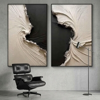 Ensemble moderne de 2 tableaux abstraits 3D noirs et blancs, peints à la main, texture épaisse, sur toile, taille personnalisable, pour salon