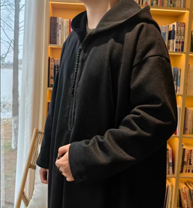 Thobe <span class=keywords><strong>Djellaba</strong></span> islamique modeste pour <span class=keywords><strong>homme</strong></span>, de haute qualité, en laine faite à la main, broderie sur le devant, épaisse, chaude, fermeture éclair cachée, capuche - Product Image 1