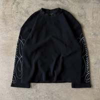 T-shirt thermique à manches longues en tricot gaufré personnalisé Ouna pour homme, coupe décontractée à épaules tombantes, t-shirt vierge à manches longues