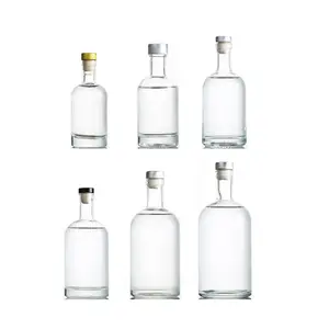 100ml 200ml 375ml 500ml 750ml 1000ml Transparente Redondo Vazio Flint Vidro Licor Vinho Whisky Vodka Tequila Garrafa com Tampa de Cortiça