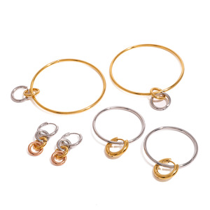 Pendientes de Aro de Acero Inoxidable con Oro de 18k, Anillos Geométricos Entrelazados, Joyería de Moda con Bloques de Color - Product Image 1