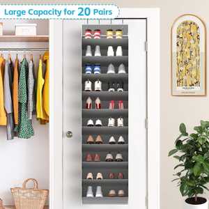 Étagère à chaussures pliable fixe, organisateur de porte, montage mural, tissu non tissé, rangement de placard - Product Image 2