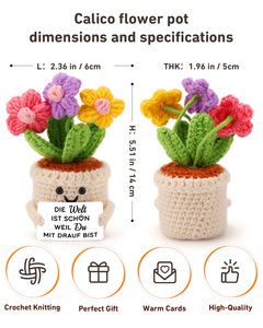 Handmade Crochet 3 Color Flower Potted Doll with 3*5cm Blank White Card Mini Knitted <b>Ornament</b>, Desktop Decor Gift, Support Custo - Product Image 4