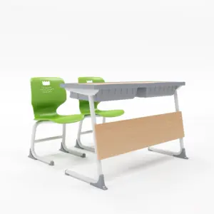 Mobiliário escolar moderno e durável da moda, cadeira de assento duplo e mesa, mobília escolar