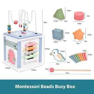 צעצוע עץ רב תכליתי חדש, קוביית פעילות מונטסורית חינוכית לגיל הרך, משחק חרוזים לילדים, סיטונאי - Product Image 6