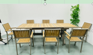 Modern <b>Aluminum</b> Frame Wood <b>Table</b> Set Slatted Chairs 4 Seater Commercial Outdoor Restaurant Furniture Durable Contemporary Design - Product Image 6