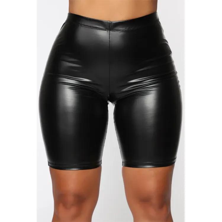 Z65292 Women's Pu Leather Shorts Black Biker Shorts Bodycon Women Nightclub Shorts