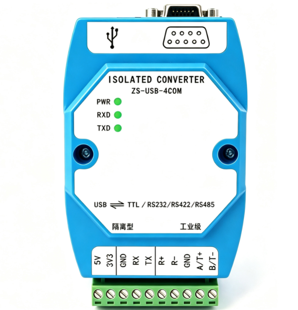 ZS-USB-4COM Industrial Isolated USB to TTL RS232 RS422 RS485 Serial Converter Adapter