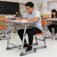 Table d'étude ergonomique individuelle pour étudiant, mobilier scolaire en PP, bureau d'écolier en PP, mobilier de classe en métal et bois