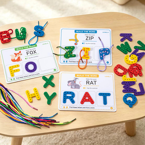 Fournitures scolaires, Trousse de couture de voyage, Jeu d'<span class=keywords><strong>orthographe</strong></span> pour enfants, 26 pièces, Cartes de lettres à lacer, Jouet de mise en séquence et d'enfilage - Product Image 6