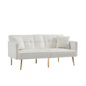Vente en gros Click Clack Crème Blanc Velours Tissu Futon Couchage Canapé Dans le Lit Canapé Cum Lit avec Porte-Gobelet Table pour Salon - Product Image 4