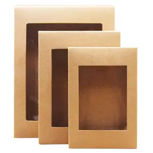 제조 브라운 크래프트 매달려 상자 명확한 PVC 창 판지 상자 선물 상자 포장