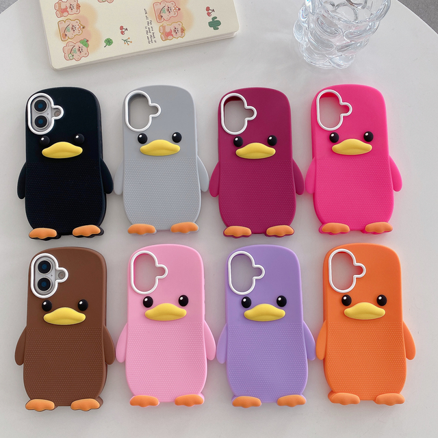 Cute 3D Silicone Cartoon Duck iphone case for iPhone 17 Pro Max/16/15/14 Drop-proof Protective case