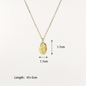Collier Rose Rétro Exquis Haut de Gamme en Acier Inoxydable avec Pendentif Fleur Simple Plaqué Or 18K pour Enfants - Product Image 6