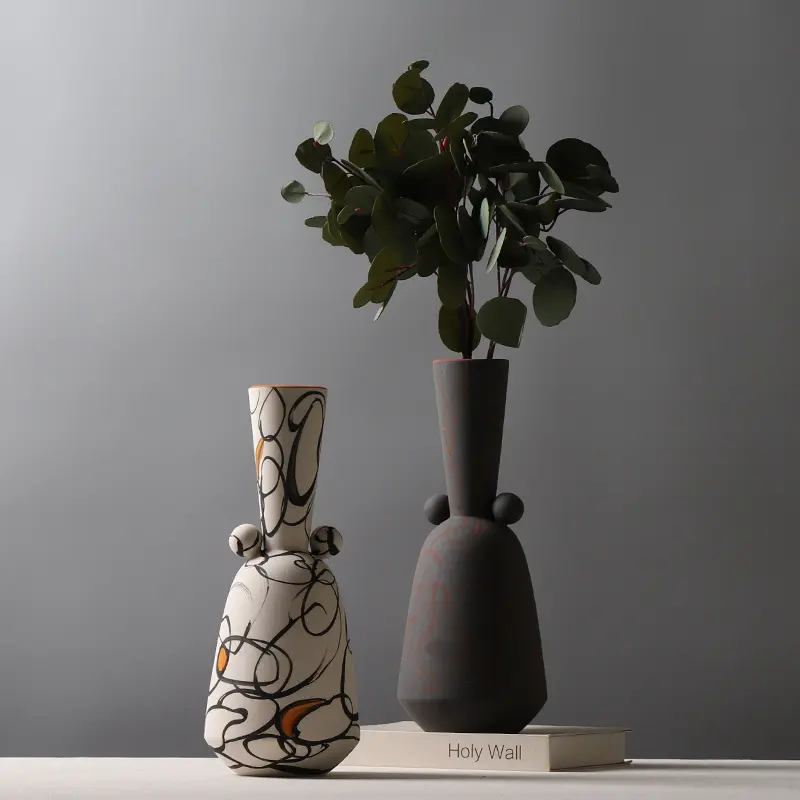 Новая японская ваза ваби Саби Керамическая украшение для дома Современная креативная ручная роспись Асимметричная керамическая ваза для цветов