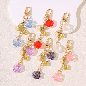 Romantic Rose Flower Keychains Delicate Fishtail Keychain Pearl Pendants Cute <b>Heart</b> Resin Charms Key Ring <b>Bag</b> Charms Accessories - Product Image 3