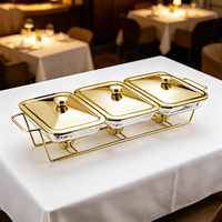 Chauffe-Plats Triple en Acier Inoxydable FLEY avec Couvercles Individuels et Brûleurs à Alcool pour Service de Buffet et Banquets en Restaurant
