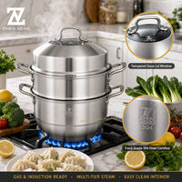 Casserole vapeur en acier inoxydable 304 Zhenneng, 3 étages, triple couche, ustensile de cuisine multifonction, cuisson à la vapeur et à la cuisson simultanées, gaz et induction