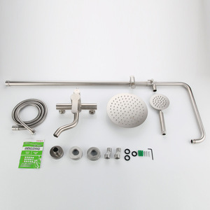 Set di rubinetti per miscelatori unici a pioggia con acqua calda fredda Set da parete in acciaio inossidabile per trafilatura a parete - Product Image 5