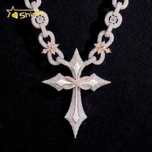 Nuovo arrivo glassato 925 argento Moissanite cubano catena <span class=keywords><strong>con</strong></span> ciondolo a croce di lusso uomini Infinity Cuban Link Moissanite gioielli - Product Image 3