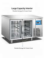Réfrigérateur-congélateur sous comptoir professionnel en acier inoxydable à 4 portes vitrées, à température unique, longue durée de vie, avec refroidisseur d'air