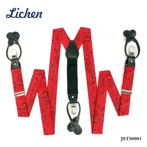 Custom Marron Color Man Fabric Suspenders Box Clips Heavy Plastic Metal Teeth Leather Suspenders for Men