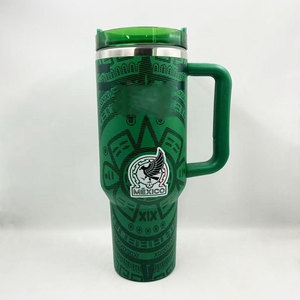 Venta al por mayor de vasos térmicos de lujo de acero inoxidable de 40 oz con asa y pajita, estilo mexicano STL - Product Image 4