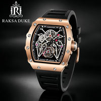 Raksa Duke OEM ODM Automatikuhr mit Skelett-Leuchtzeigern, 30m Wasserdicht, Gehäuse aus Legierung & Glas-Zifferblatt
