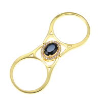 Bagues réversibles uniques à deux faces en argent sterling 925 couleur or avec zircone cubique rouge et noire pour femme