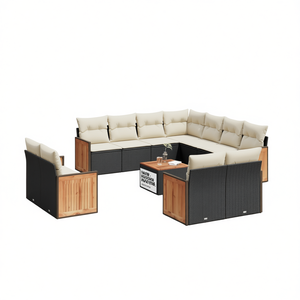 Ensemble de canapés de jardin modernes avec structure en teck et rotin, résistant aux intempéries, 6 places, design contemporain - Product Image 1