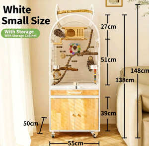 Cage à perroquets de luxe de style villa, grande cage à oiseaux en métal et bois avec verre transparent, design peu encombrant et anti-éclaboussures pour usage domestique - Product Image 2